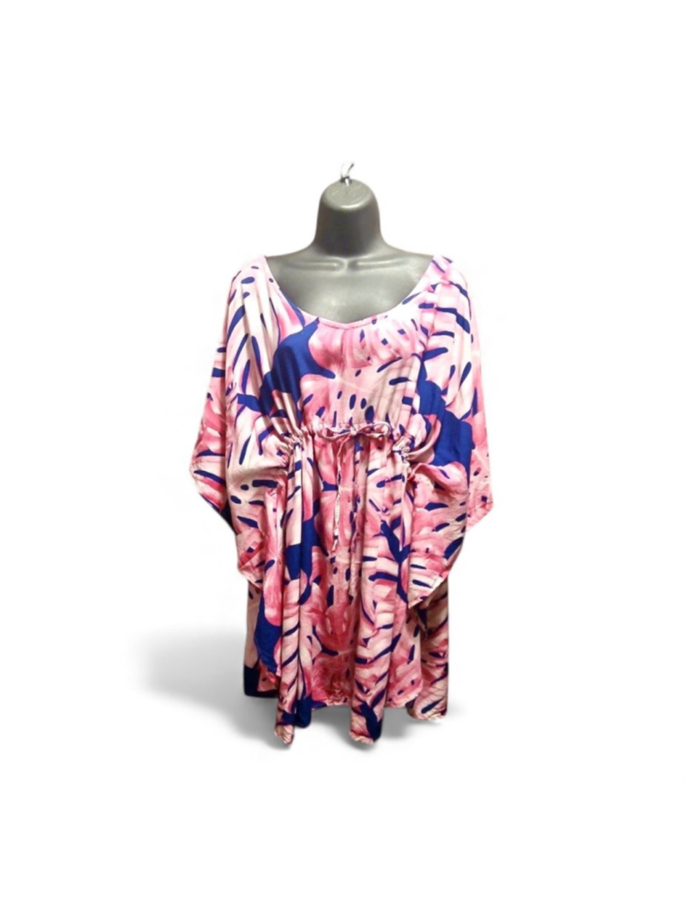 Hula Bay Women's Pink Tropical Leaf Print Rayon Kaftan Dress - Size L/XL - JC364